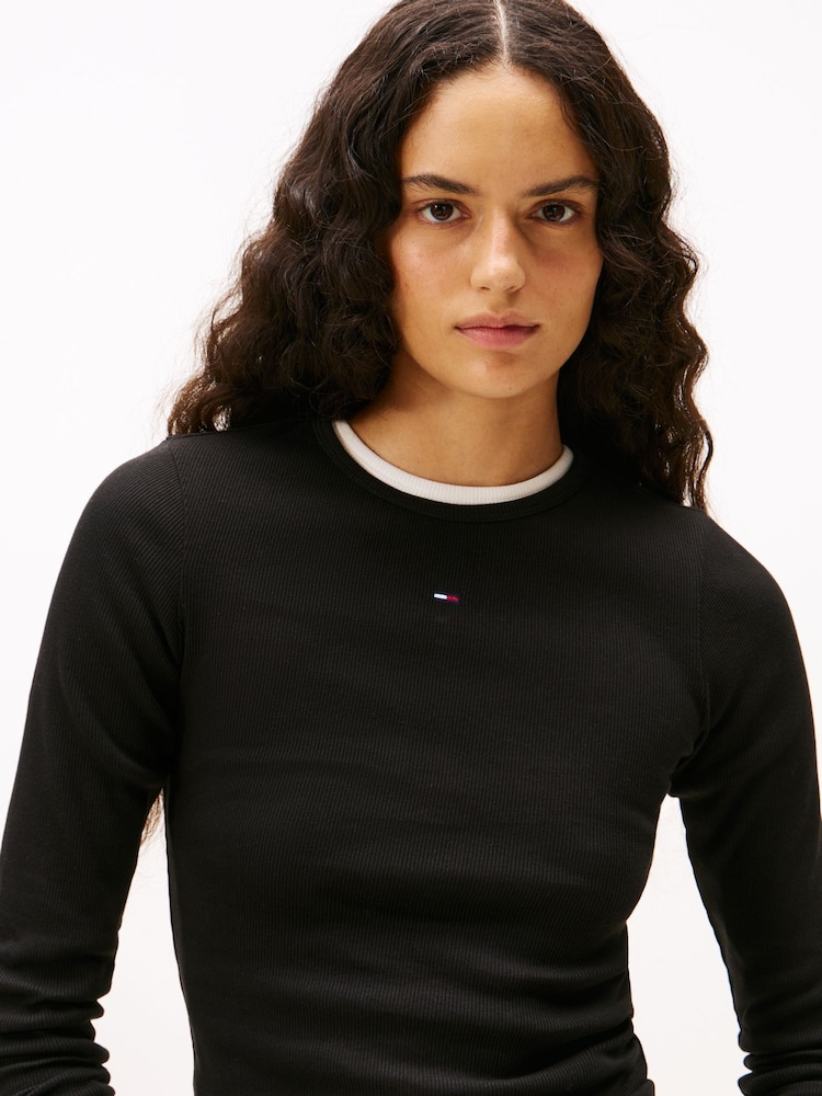 Tommy Jeans Black Chrome 2 Pack Logo Lond Sleeve T-Shirt - Image 6 of 6