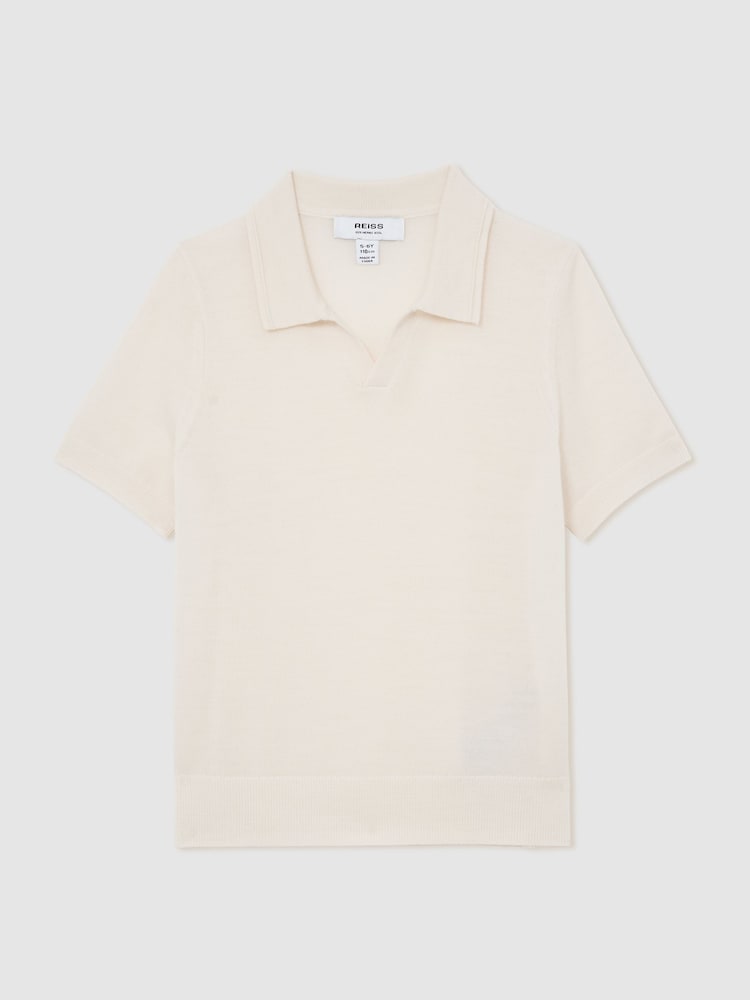 Reiss Snow White Duchie Merino Wool Open-Collar Polo Shirt - Image 2 of 4 Reiss Snow White Duchie Merino Wool Open-Collar Polo Shirt - Image 2 of 4