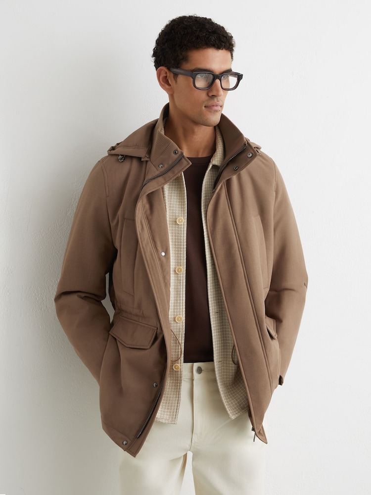 Reiss Light Brown Lord Hooded Zip-Through Padded Coat - Image 1 of 6
