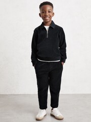 Reiss Navy Blue Bert 9-13 yrs Corduroy Half-Zip Polo Shirt - Image 1 of 4
