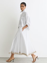 Reiss Ivory Allora Pleated Cotton Skirt - Image 1 of 7