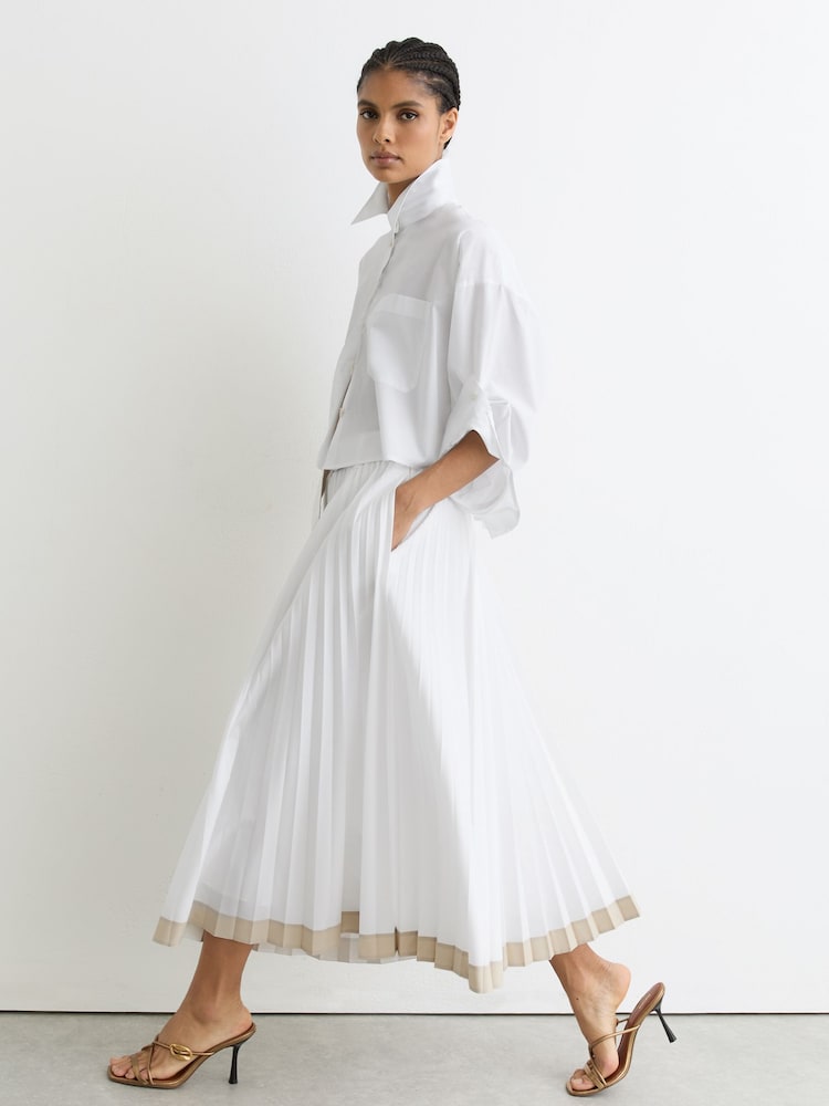 Reiss Ivory Allora Pleated Cotton Skirt - Image 1 of 7