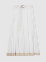 Reiss Ivory Allora Pleated Cotton Skirt - Image 2 of 7
