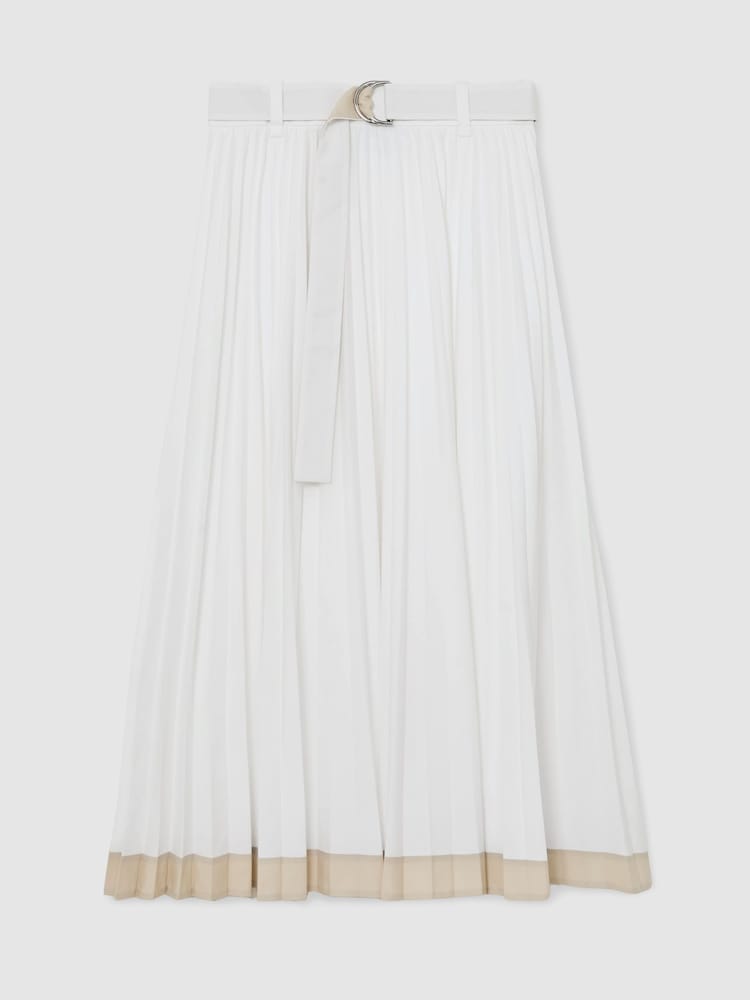 Reiss Ivory Allora Pleated Cotton Skirt - Image 2 of 7