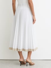 Reiss Ivory Allora Pleated Cotton Skirt - Image 3 of 7