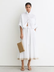 Reiss Ivory Allora Pleated Cotton Skirt - Image 4 of 7