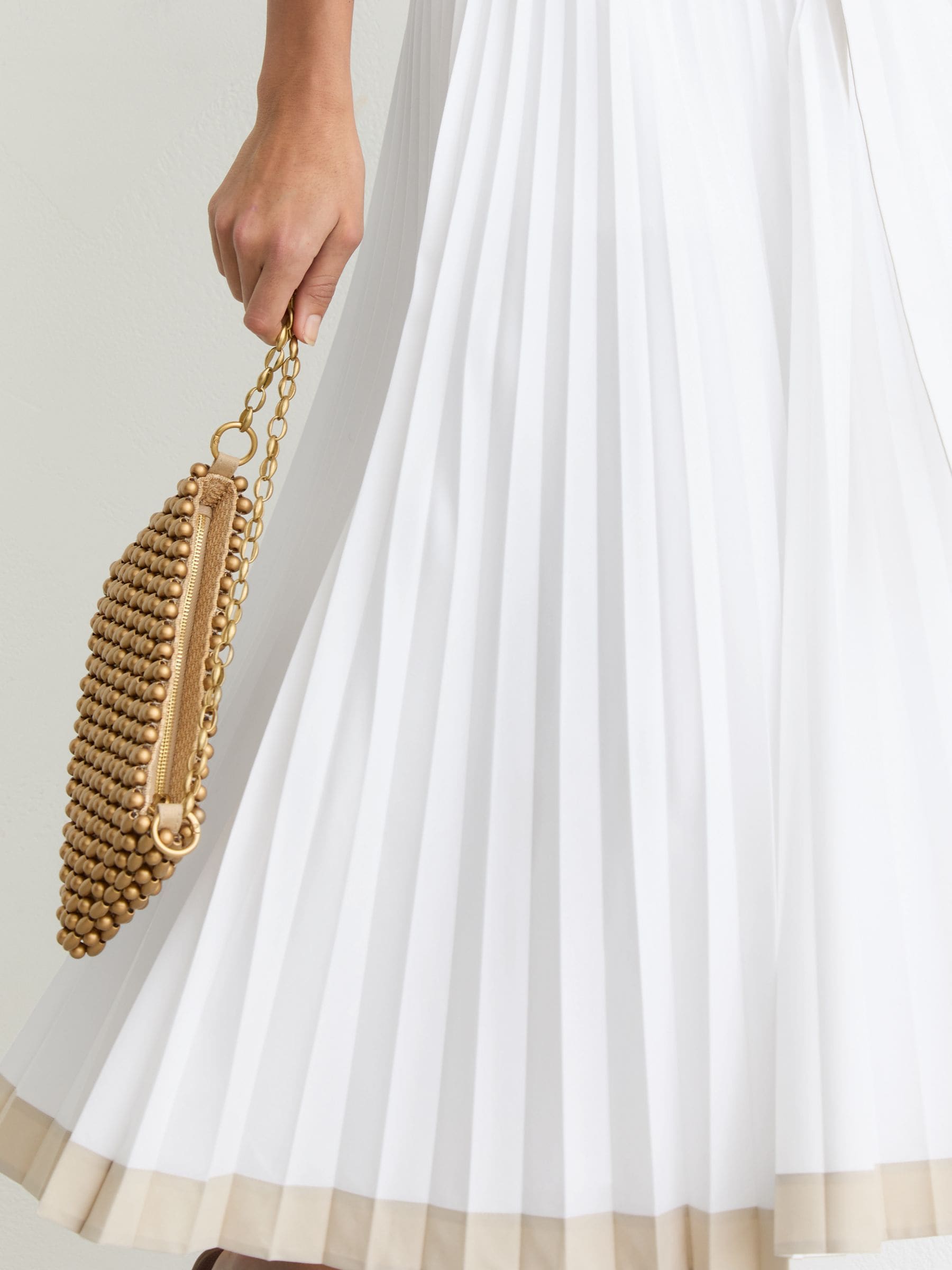 Buy Reiss Ivory Allora Pleated Belted Midi Skirt with Cotton from