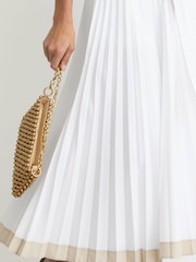 Reiss Ivory Allora Pleated Cotton Skirt - Image 5 of 7