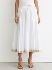 Reiss Ivory Allora Pleated Cotton Skirt - Image 6 of 7