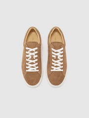 Reiss Camel Brown Finley Suede Suede Low-Top Trainers - Image 3 of 6