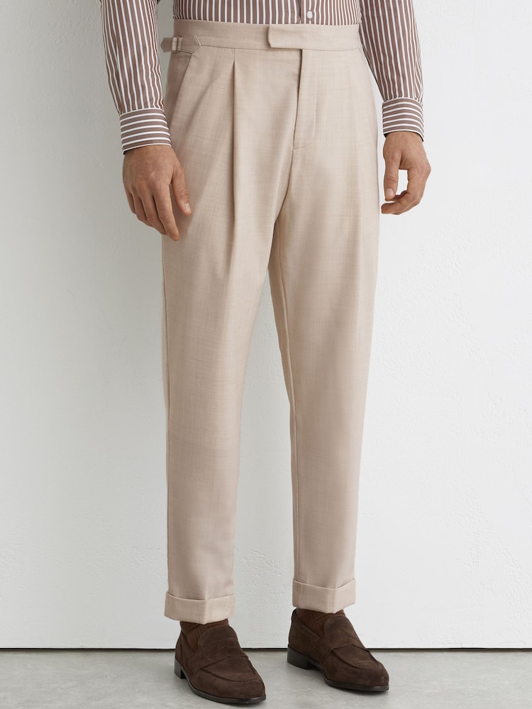Reiss Stone Belmont Tailored-Fit Textured Suit Trousers With Wool - Image 1 of 6