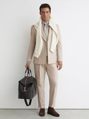 Reiss Stone Belmont Tailored-Fit Textured Suit Trousers With Wool - Image 3 of 6