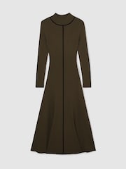 Reiss Khaki Green Polly Knitted Midi Dress - Image 2 of 6