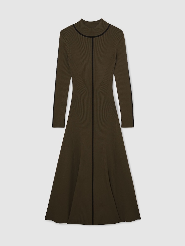 Reiss Khaki Green Polly Knitted Midi Dress - Image 2 of 6 Reiss Khaki Green Polly Knitted Midi Dress - Image 2 of 6