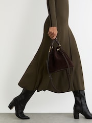 Reiss Khaki Green Polly Knitted Midi Dress - Image 3 of 6