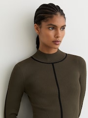 Reiss Khaki Green Polly Knitted Midi Dress - Image 4 of 6