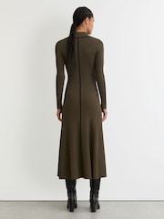 Reiss Khaki Green Polly Knitted Midi Dress - Image 5 of 6