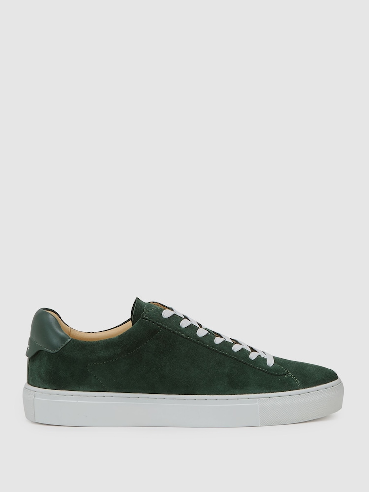 Reiss Emerald Green Finley Suede Suede Low-Top Trainers - Image 1 of 5