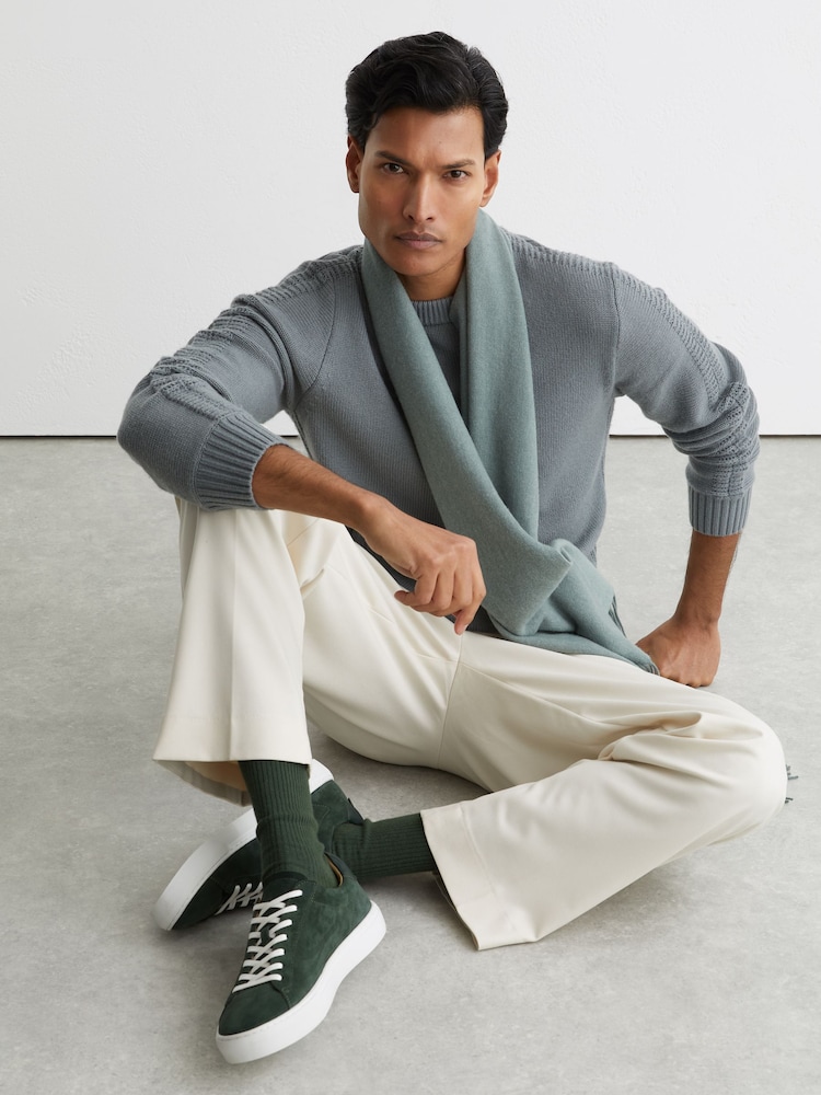 Reiss Emerald Green Finley Suede Suede Low-Top Trainers - Image 2 of 5