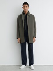 Reiss Khaki Green Logan Removable-Gilet Hybrid Overcoat - Image 4 of 6