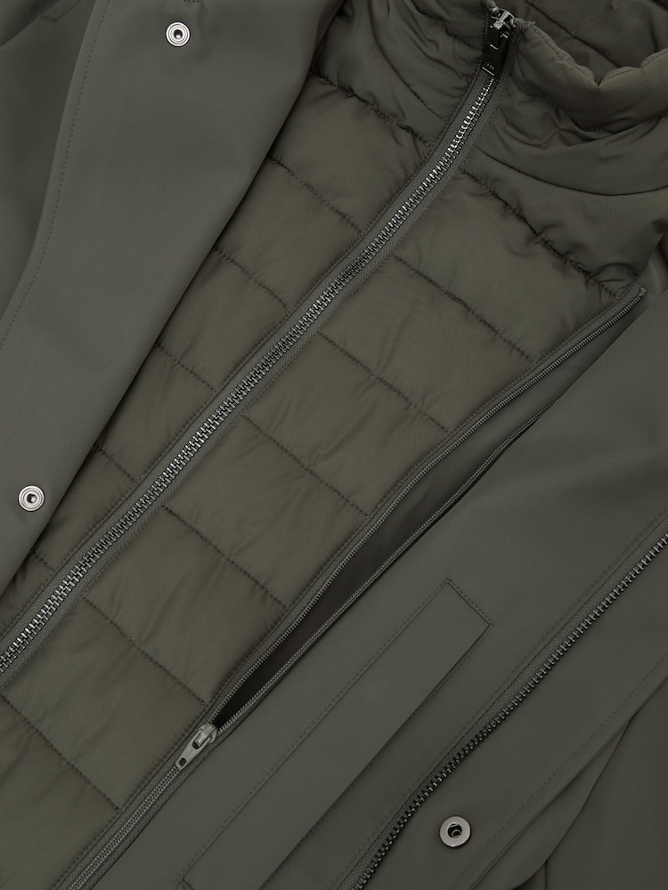 Reiss Khaki Green Logan Removable-Gilet Hybrid Overcoat - Image 6 of 6