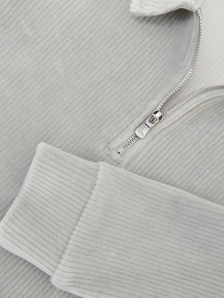 Reiss Soft Grey Bert Corduroy Half-Zip Polo Shirt - Image 4 of 4 Reiss Soft Grey Bert Corduroy Half-Zip Polo Shirt - Image 4 of 4