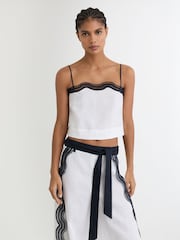 Reiss Ivory/Navy Felicity Linen Scallop-Trim Cami Top - Image 1 of 7