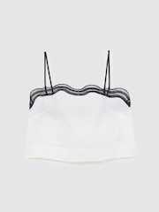 Reiss Ivory/Navy Felicity Linen Scallop-Trim Cami Top - Image 2 of 7