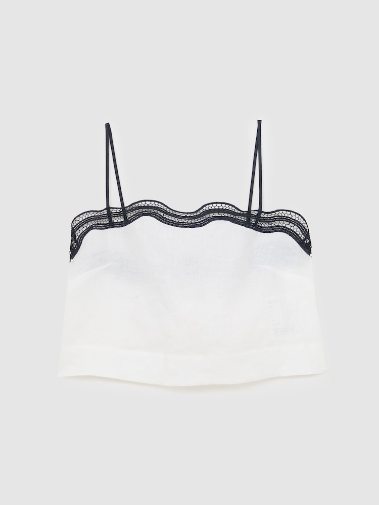 Reiss Ivory/Navy Felicity Linen Scallop-Trim Cami Top - Image 2 of 7 Reiss Ivory/Navy Felicity Linen Scallop-Trim Cami Top - Image 2 of 7