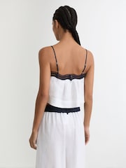 Reiss Ivory/Navy Felicity Linen Scallop-Trim Cami Top - Image 6 of 7