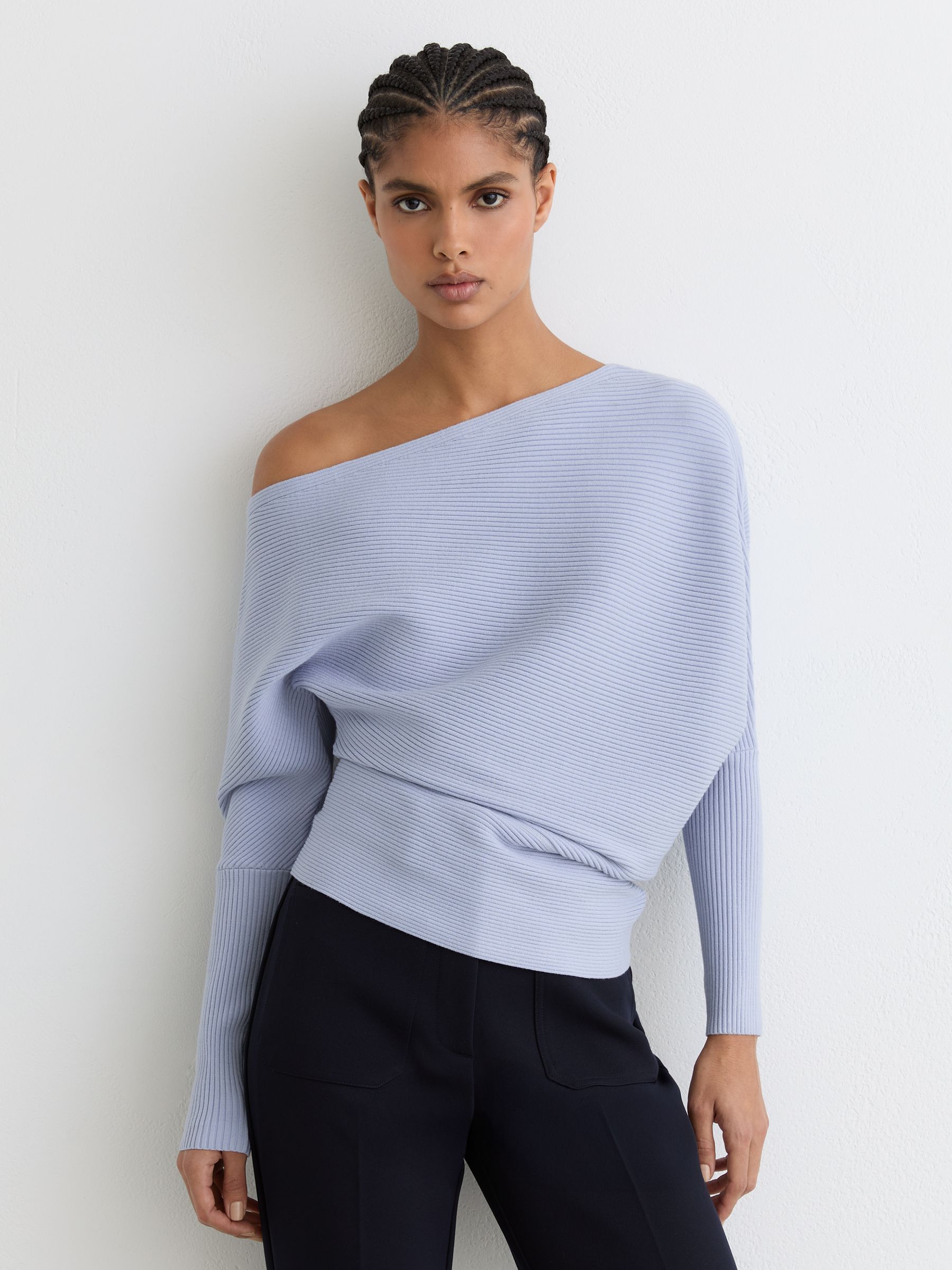 Buy Reiss Blue Lorna Asymmetric Drape Knitted Top from Next USA