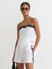 Reiss Ivory/Navy Felicity Linen Scallop-Trim Shorts - Image 1 of 6