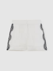 Reiss Ivory/Navy Felicity Linen Scallop-Trim Shorts - Image 2 of 6