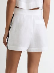 Reiss Ivory/Navy Felicity Linen Scallop-Trim Shorts - Image 4 of 6