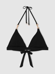 Reiss Black Riah Triangle Halter-Neck Bikini Top - Image 2 of 8