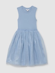 Reiss Blue Dahlia Jersey Tulle-Skirt Sleeveless Dress - Image 2 of 2