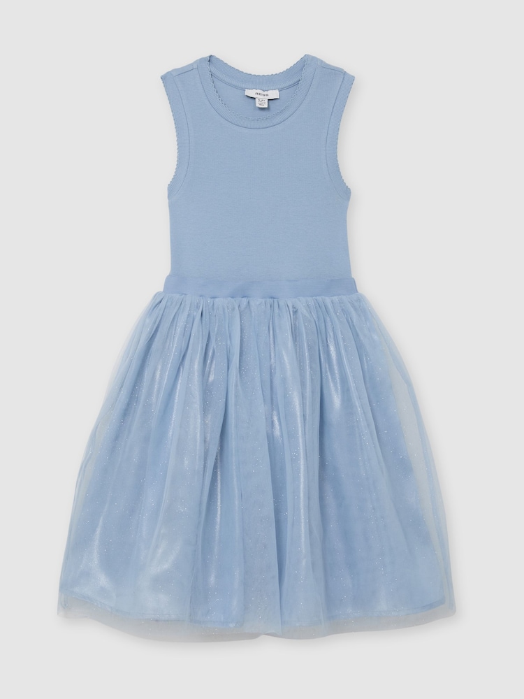 Reiss Blue Dahlia Jersey Tulle-Skirt Sleeveless Dress - Image 2 of 2