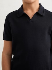 Reiss Navy Duchie 13-14 yrs Merino Wool Open-Collar Polo Shirt - Image 4 of 5