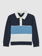 Reiss Navy Caspian 9-13 yrs Colour-Block Long-Sleeve Polo Shirt - Image 2 of 6