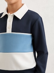 Reiss Navy Caspian 9-13 yrs Colour-Block Long-Sleeve Polo Shirt - Image 4 of 6