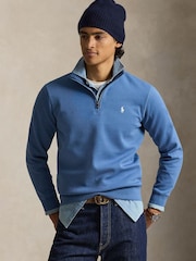 Polo Ralph Lauren Delta Blue Double Knit Tech Quarter Zip Sweatshirt - Image 6 of 6