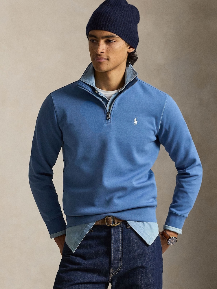 Polo Ralph Lauren Delta Blue Double Knit Tech Quarter Zip Sweatshirt - Image 6 of 6 Polo Ralph Lauren Delta Blue Double Knit Tech Quarter Zip Sweatshirt - Image 6 of 6