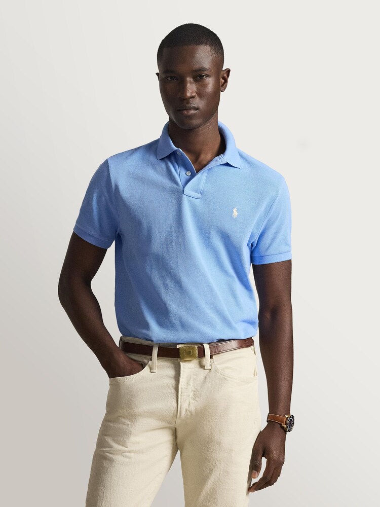 Polo Ralph Lauren Blue Lagoon Custom Fit Pique Polo Shirt - Image 1 of 4