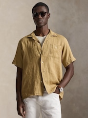 Polo Ralph Lauren Cafe Tan Camp Collar Linen Shirt - Image 1 of 4
