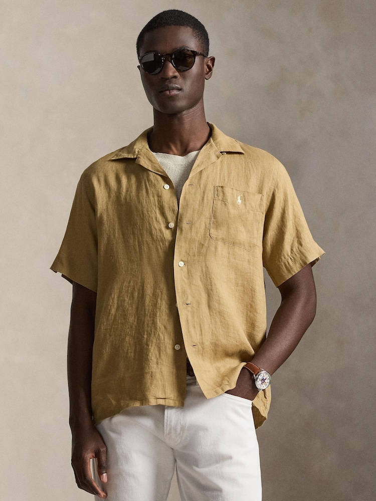 Polo Ralph Lauren Cafe Tan Camp Collar Linen Shirt - Image 1 of 4