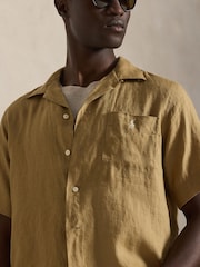 Polo Ralph Lauren Cafe Tan Camp Collar Linen Shirt - Image 2 of 4