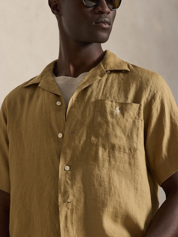 Polo Ralph Lauren Cafe Tan Camp Collar Linen Shirt - Image 2 of 4