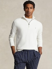 Polo Ralph Lauren Deckwash White Mesh Knit Cotton Quarter Zip Jumper - Image 1 of 5