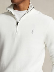 Polo Ralph Lauren Deckwash White Mesh Knit Cotton Quarter Zip Jumper - Image 3 of 5