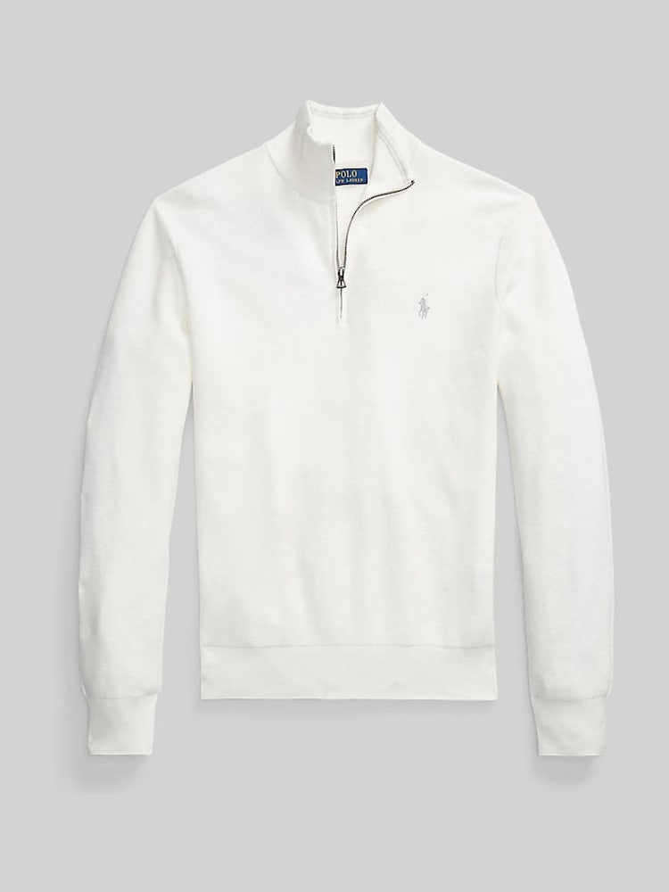Polo Ralph Lauren Deckwash White Mesh Knit Cotton Quarter Zip Jumper - Image 5 of 5